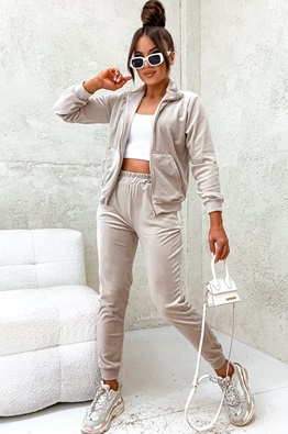 MOON KOMPLET DRES WELUROWY 771 - BEŻOWY