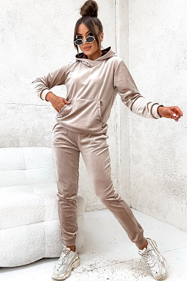 MOON KOMPLET DRES WELUROWY 82110 - BEŻOWY