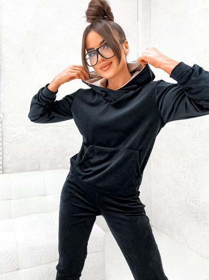 MOON KOMPLET DRES WELUROWY 82110 - CZARNY