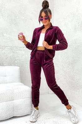 MOON KOMPLET DRES WELUROWY 771 - ŚLIWKOWY