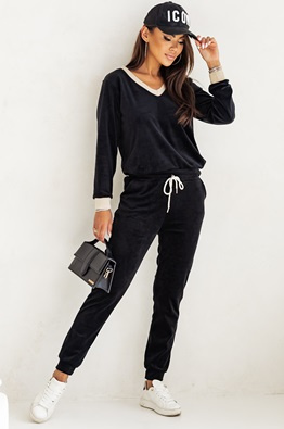 MOON KOMPLET DRES WELUROWY 012 - CZARNY