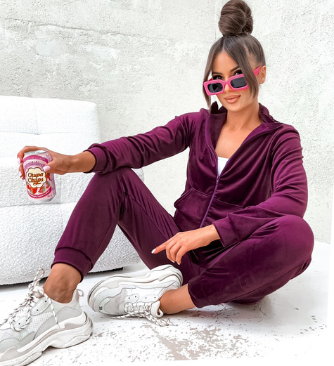 MOON KOMPLET DRES WELUROWY 771 - ŚLIWKOWY