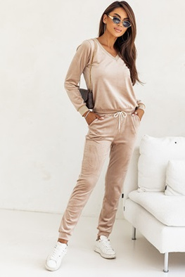 MOON KOMPLET DRES WELUROWY 012 - BEŻOWY