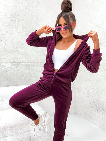 MOON KOMPLET DRES WELUROWY 771 - ŚLIWKOWY