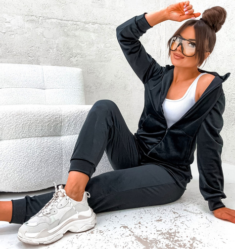 MOON KOMPLET DRES WELUROWY 771 - CZARNY