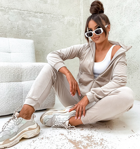 MOON KOMPLET DRES WELUROWY 771 - BEŻOWY