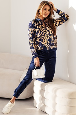 MOON KOMPLET DRES WELUROWY 8252 VESUVIA - GRANATOWY