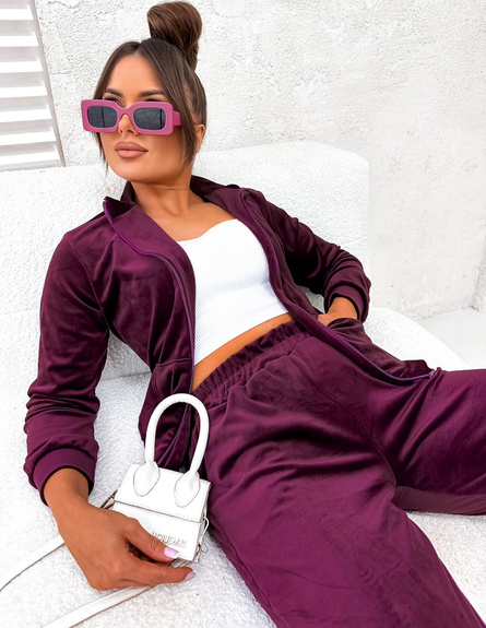 MOON KOMPLET DRES WELUROWY 771 - ŚLIWKOWY