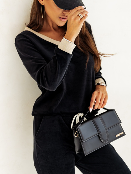 MOON KOMPLET DRES WELUROWY 012 - CZARNY