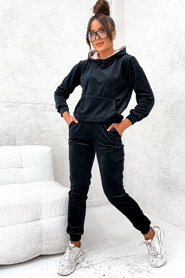 MOON KOMPLET DRES WELUROWY 82110 - CZARNY