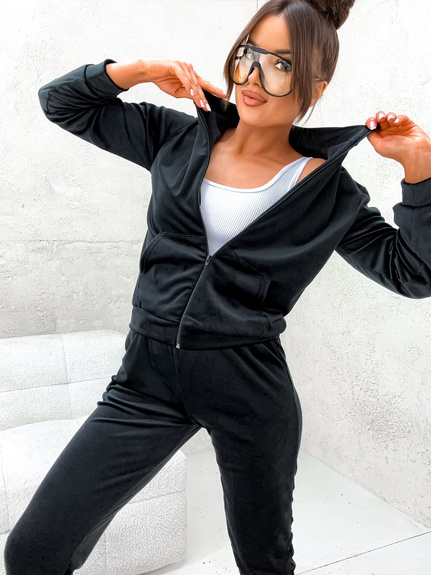 MOON KOMPLET DRES WELUROWY 771 - CZARNY