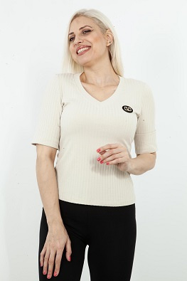 SABRA BLUZKA DAMSKA Z NASZYWKĄ O09KW4898 - BEŻ