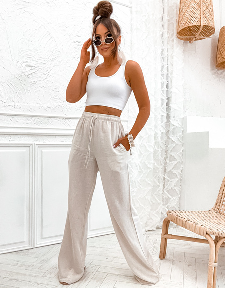 MOON SPODNIE DAMSKIE LNIANE VE48B - BEŻOWY