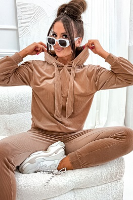 MOON KOMPLET DRES WELUROWY W PRĄŻKI AMBER 666